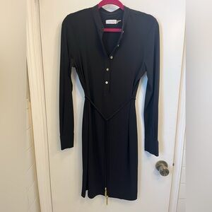 Calvin Klein Black Long Sleeve Dress with Gold Button Detail